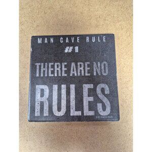Man Cave Rule #1 Coaster Set Stone "There Are No Rules" Text Print Black & White
